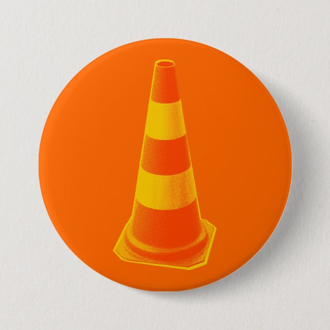 Badge Rond 7,6 Cm Cône de circulation avec rayures jaunes (Devant)