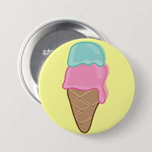 Badge Rond 7,6 Cm Cône de glace d'été rétro pastel à la fraise et à 