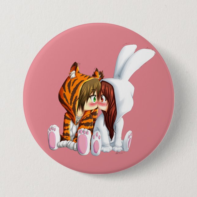 Badge Rond 7,6 Cm Conejito ET Tigre, Chibi (Devant)