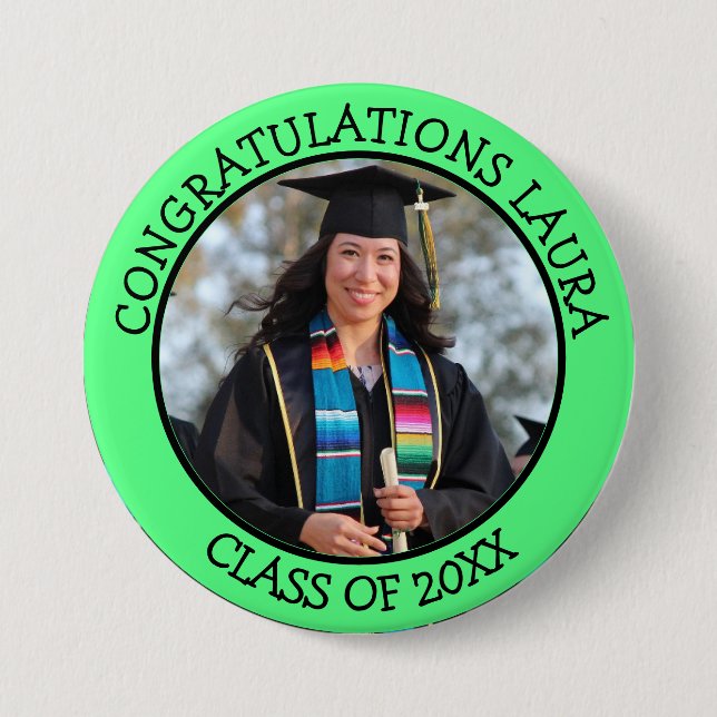 Badge Rond 7,6 Cm Congratulations Graduate name and photo   Button (Devant)