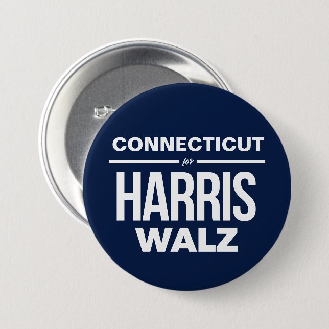 Badge Rond 7,6 Cm Connecticut pour Harris Walz (Devant & derrière)