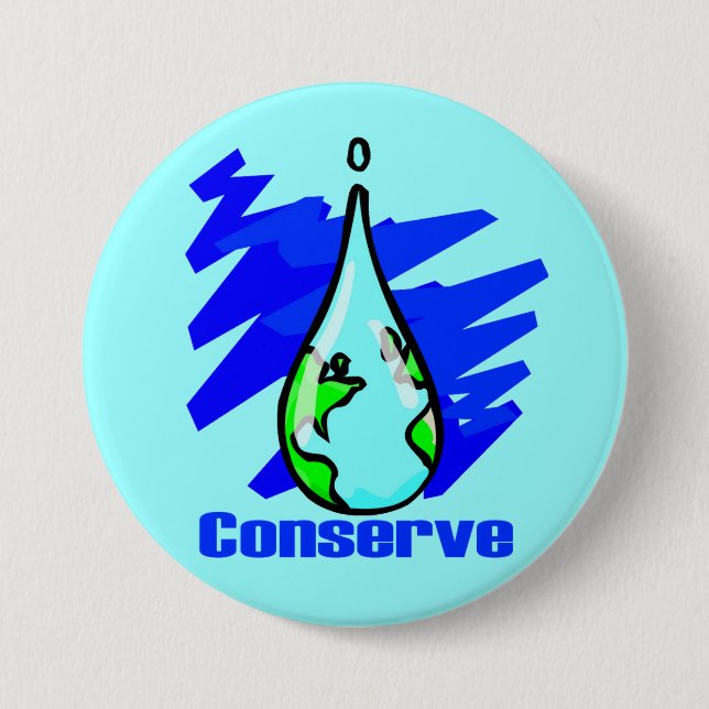 Badge Rond 7,6 Cm Conserver l'eau Terre goutte d'eau (Devant)
