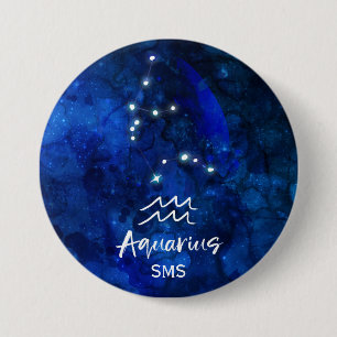 Badge Rond 7,6 Cm Constellation du zodiaque du Verseau Monogramme Ga