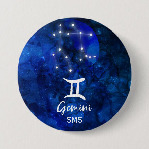 Badge Rond 7,6 Cm Constellation du zodiaque Gémeaux Monogramme Galax