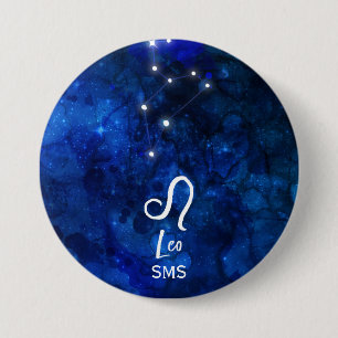 Badge Rond 7,6 Cm Constellation du zodiaque Lion Galaxie Bleu foncé 