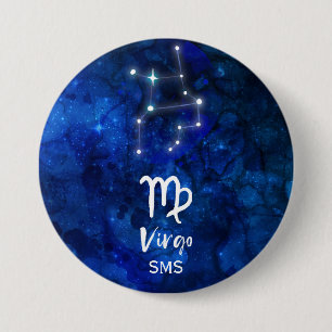 Badge Rond 7,6 Cm Constellation du zodiaque Vierge Monogramme Galaxi