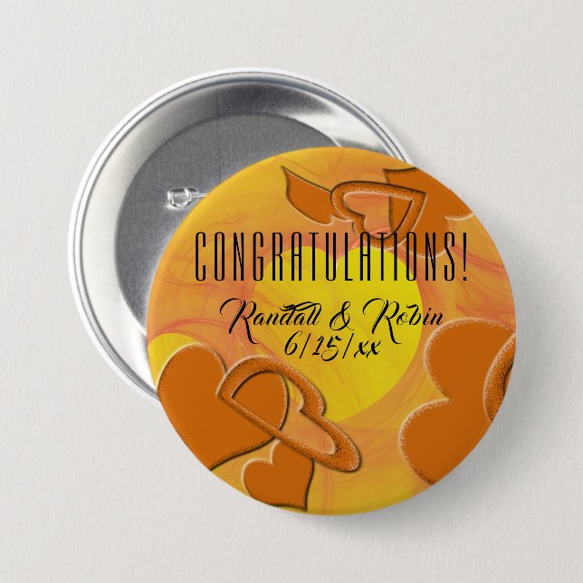 Badge Rond 7,6 Cm Contour orange et jaune de coeur de l'arrière - (Devant & derrière)