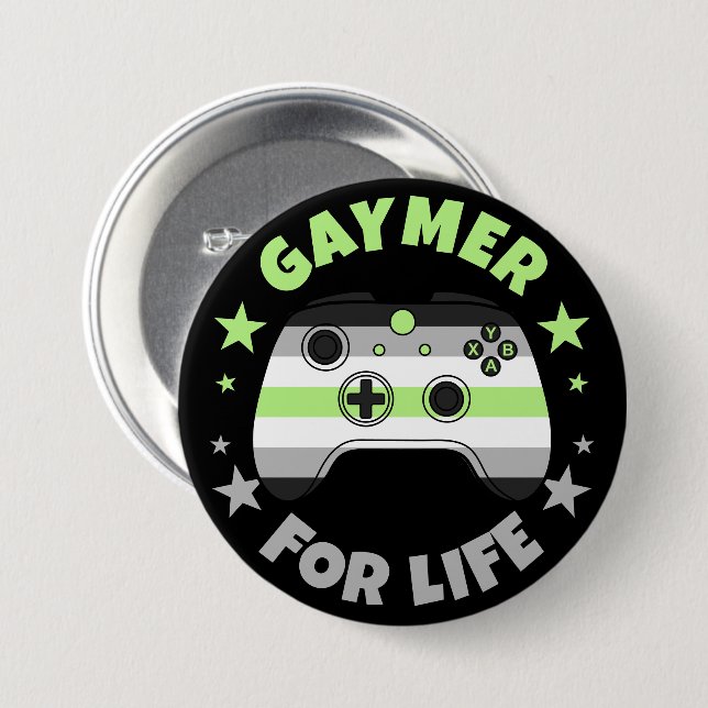 Badge Rond 7,6 Cm Contrôleur de jeu vidéo Agender Gaymer For Life (Devant & derrière)