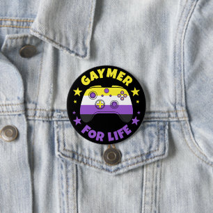 Badge Rond 7,6 Cm Contrôleur De Jeu Vidéo Non Binaire Gaymer Pour La