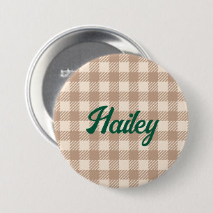 Badge Rond 7,6 Cm Cool beige en vichy plaid preppy coché
