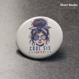 Badge Rond 7,6 Cm Cool Sis Vote Vintage Messy Hair Lady Election