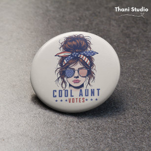 Badge Rond 7,6 Cm Cool Tante Vote Vintage Messy Hair Lady Election