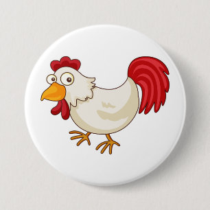 Badge Rond 7,6 Cm Coq de dessin animé Poule blanche