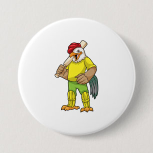 Badge Rond 7,6 Cm Coq en batteur avec batte de cricket