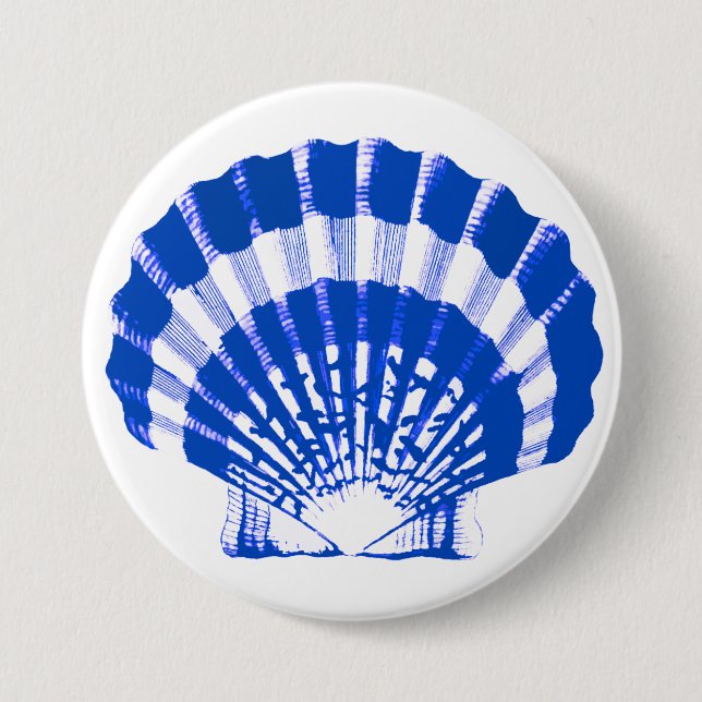Badge Rond 7,6 Cm Coquillage - bleu cobalt et blanc (Devant)