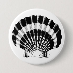 Badge Rond 7,6 Cm Coquillage - noir et blanc