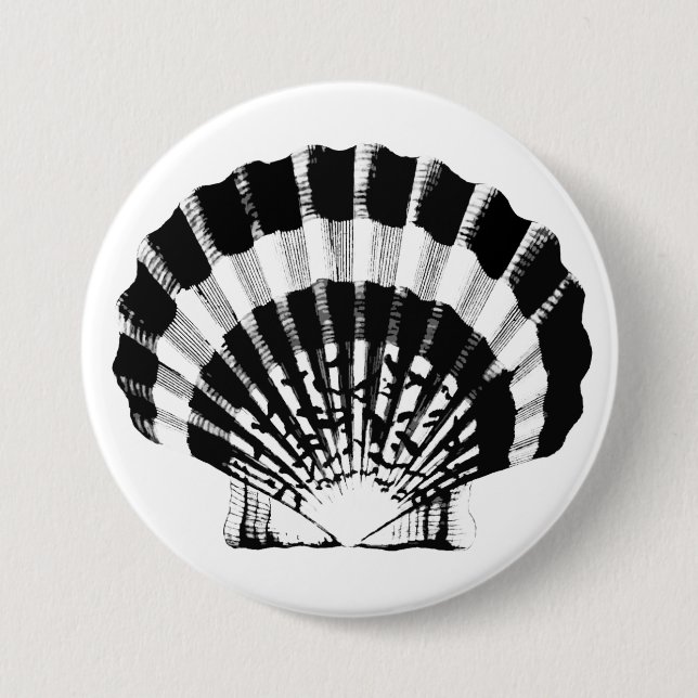 Badge Rond 7,6 Cm Coquillage - noir et blanc (Devant)