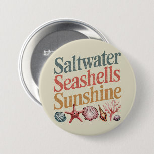 Badge Rond 7,6 Cm Coquillages d'eau de mer Ensoleillement Vacances d