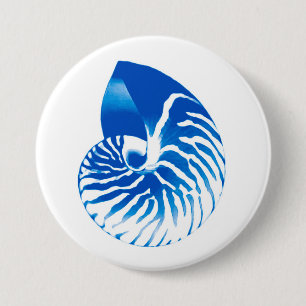 Badge Rond 7,6 Cm Coquille de Nautilus - bleu cobalt et blanc