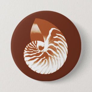 Badge Rond 7,6 Cm Coquille de Nautilus - cacao brun et blanc