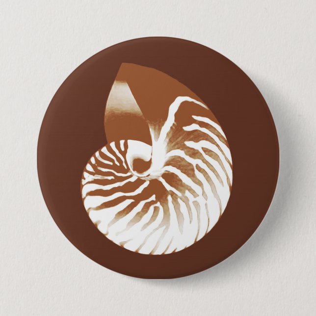 Badge Rond 7,6 Cm Coquille de Nautilus - cacao brun et blanc (Devant)