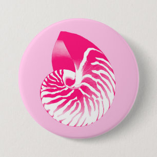 Badge Rond 7,6 Cm Coquille de Nautilus - fuchsia rose et blanc