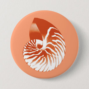 Badge Rond 7,6 Cm Coquille de Nautilus - terre cuite et blanc