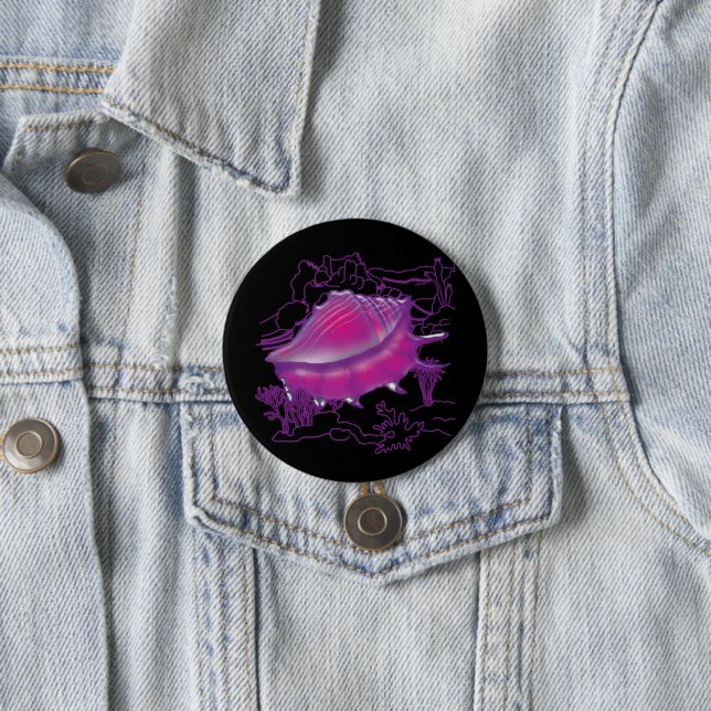 Badge Rond 7,6 Cm Coquille marine rose (En situation)