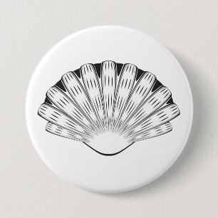 Badge Rond 7,6 Cm Coquille Saint-Jacques Coquillage Minimaliste Noir