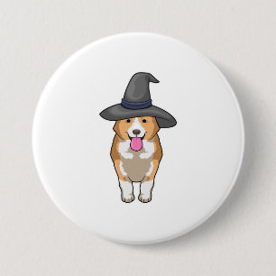 Badge Rond 7,6 Cm Corgi Witch
