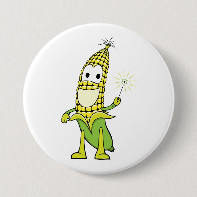Badge Rond 7,6 Cm Corn Wizard Character with Magic Wand (Devant)