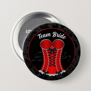 Badge Rond 7,6 Cm Corset Rouge Flirt de l'Équipe de la Mariée