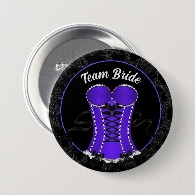Badge Rond 7,6 Cm Corset Violet Flirt Team Bride (Devant & derrière)