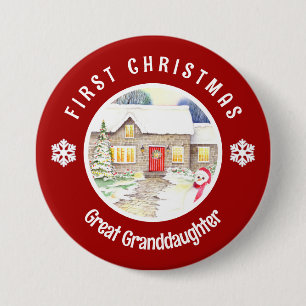 Badge Rond 7,6 Cm Cottage neige Premier Cercle rouge de Noël