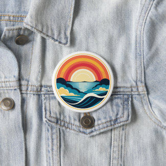 Badge Rond 7,6 Cm Coucher de soleil Art déco zen sur l'eau