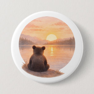 Badge Rond 7,6 Cm Coucher de soleil avec un ourson paisible - Aquare