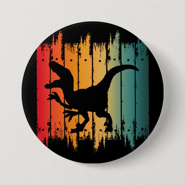 BADGE ROND 7,6 CM COUCHER DE SOLEIL DINOSAUR 2 (Devant)