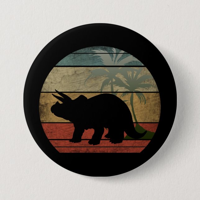 BADGE ROND 7,6 CM COUCHER DE SOLEIL DINOSAUR 3 (Devant)