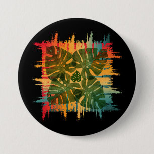 BADGE ROND 7,6 CM COUCHER DE SOLEIL FEUILLU TROPICAL