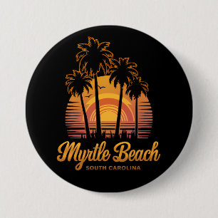 Badge Rond 7,6 Cm Coucher de soleil sur un palmier rétro en Caroline