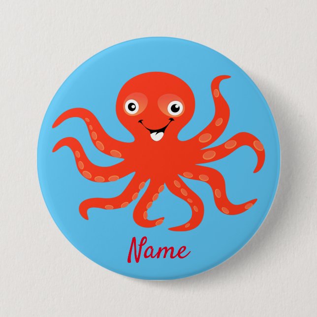 Badge Rond 7,6 Cm Coucou rouge souriant Octopus Thunder_Cove (Devant)