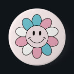 Badge Rond 7,6 Cm Couleur du drapeau trans avec un sourire fleur mar<br><div class="desc">Couleur du drapeau trans avec un sourire fleur marguerrier. Communauté transgenre. LGBTQ</div>