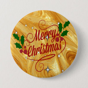 Badge Rond 7,6 Cm Couleur or, Joyeux Noël,