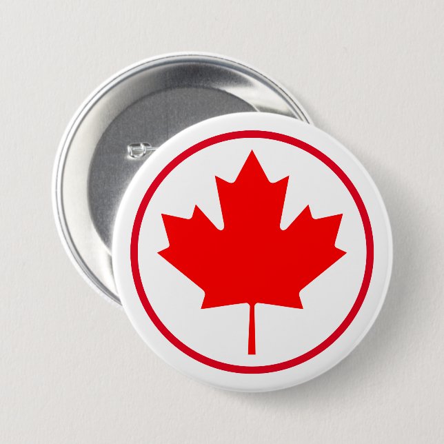 Badge Rond 7,6 Cm Couleurs du drapeau canadien feuille d'érable roug (Devant & derrière)