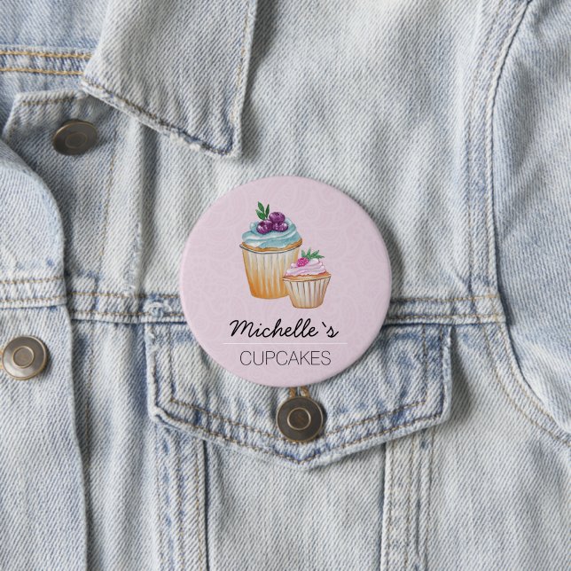 Badge Rond 7,6 Cm Coupe Cute Gâteaux Et Fruits Aquarelle (En situation)