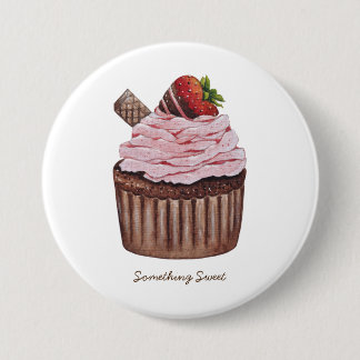 Badge Rond 7,6 Cm Coupe De Fraise Cute À L'Aquarelle