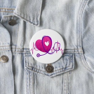 Badge Rond 7,6 Cm Courbe cardiaque avec stéthoscope Médicale 2