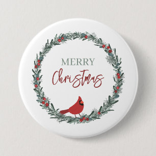 Badge Rond 7,6 Cm Couronne de baies rouges et cardinal rouge Noël
