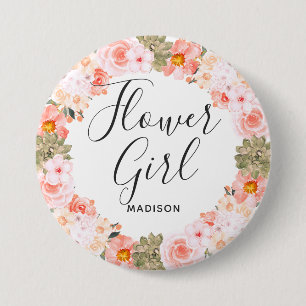 Badge Rond 7,6 Cm Couronne de fleurs moderne chic pêche menthe pour