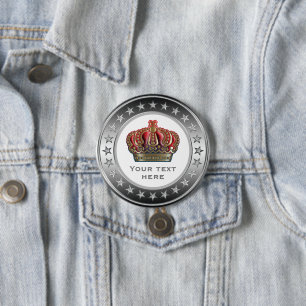 Badge Rond 7,6 Cm Couronne de la Croix Royale - Bleu Or